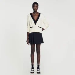 Pull Col V Bicolore En Laine