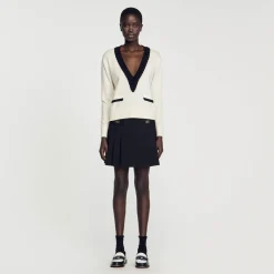 Pull Col V Bicolore En Laine