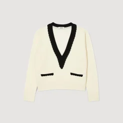 Pull Col V Bicolore En Laine