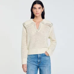 Pull En Laine à Col Vareuse