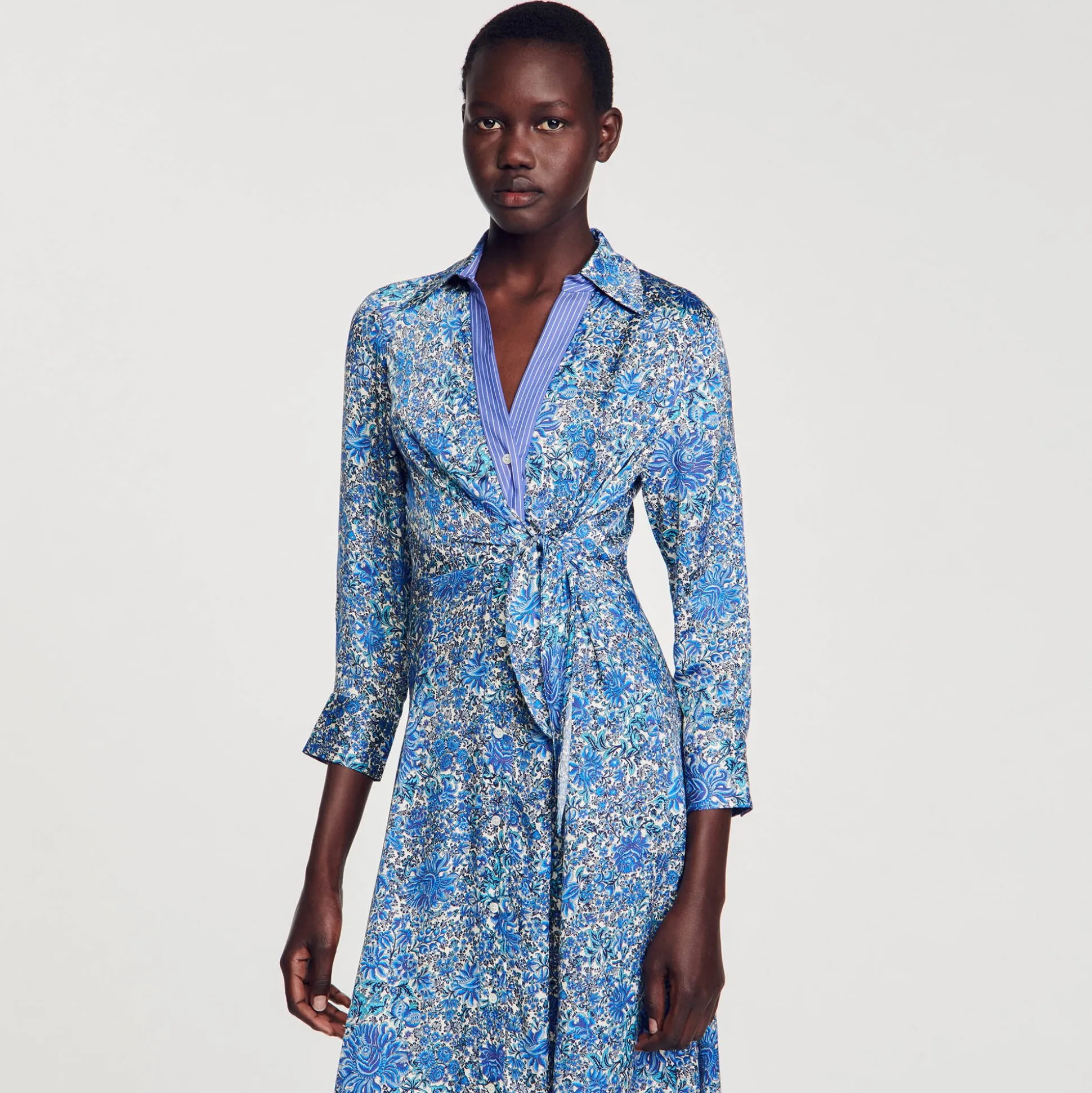 Robe Chemise Midi à Imprimé Fleuri