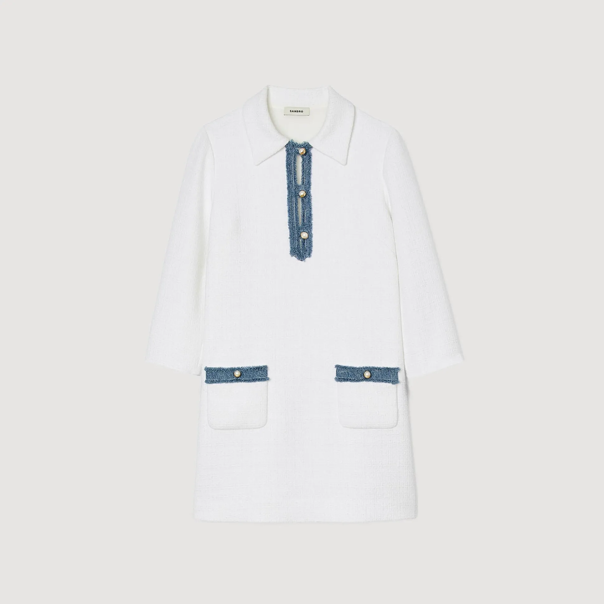 Robe Courte En Tweed à Manches Longues