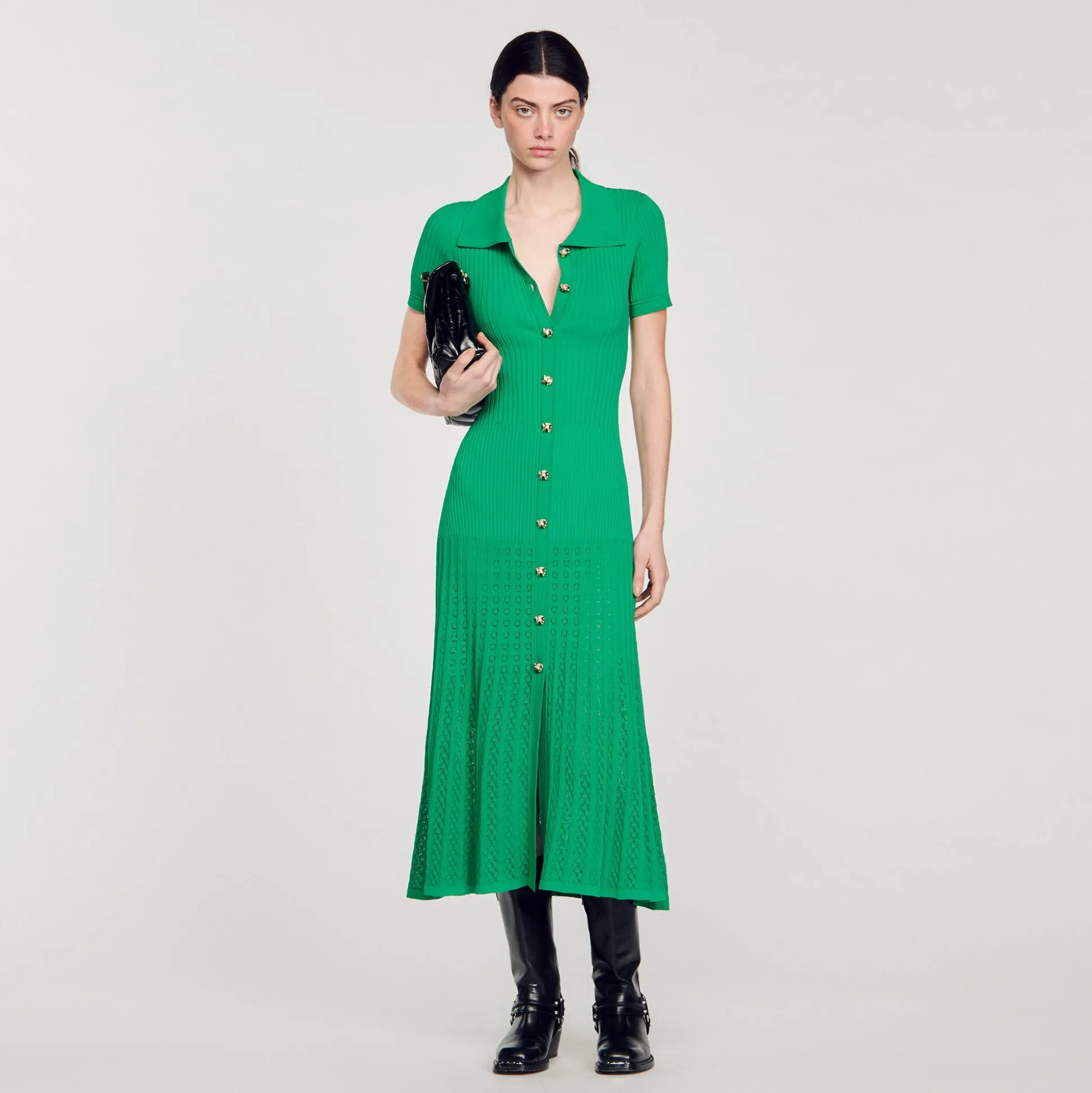 Robe Longue En Maille Côtelée