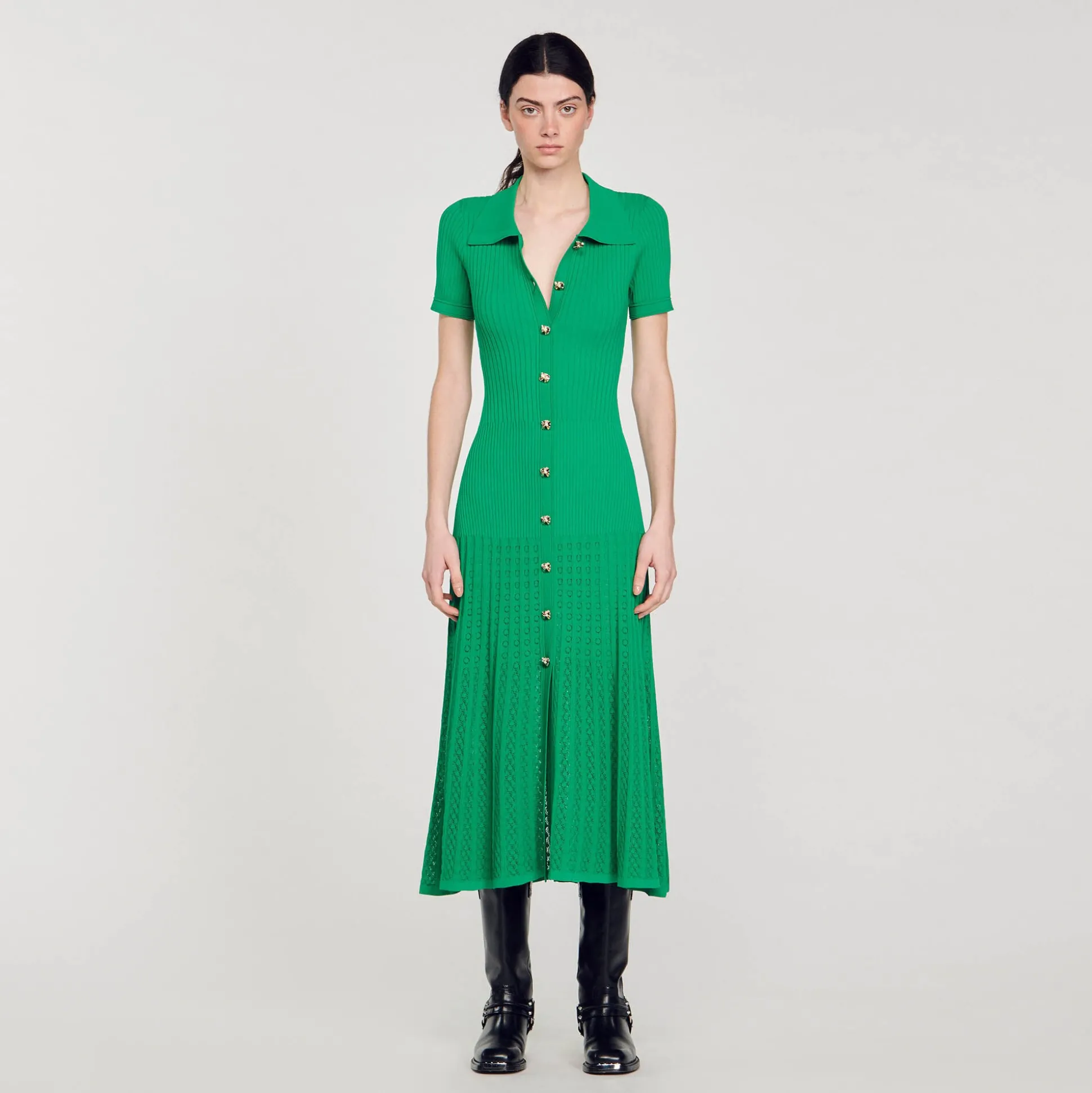 Robe Longue En Maille Côtelée