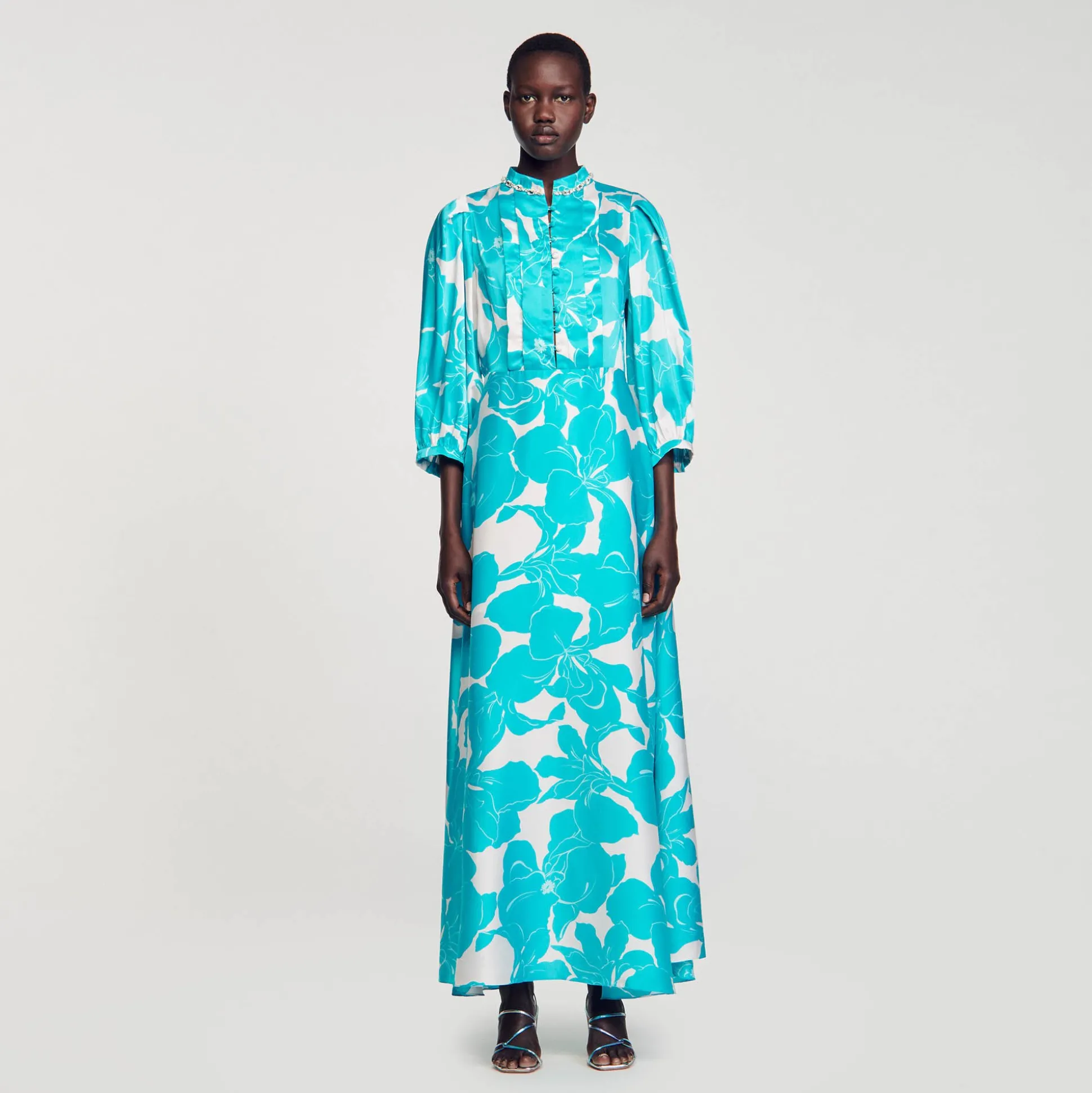 Robe Longue Fluide à Imprimé Fleuri