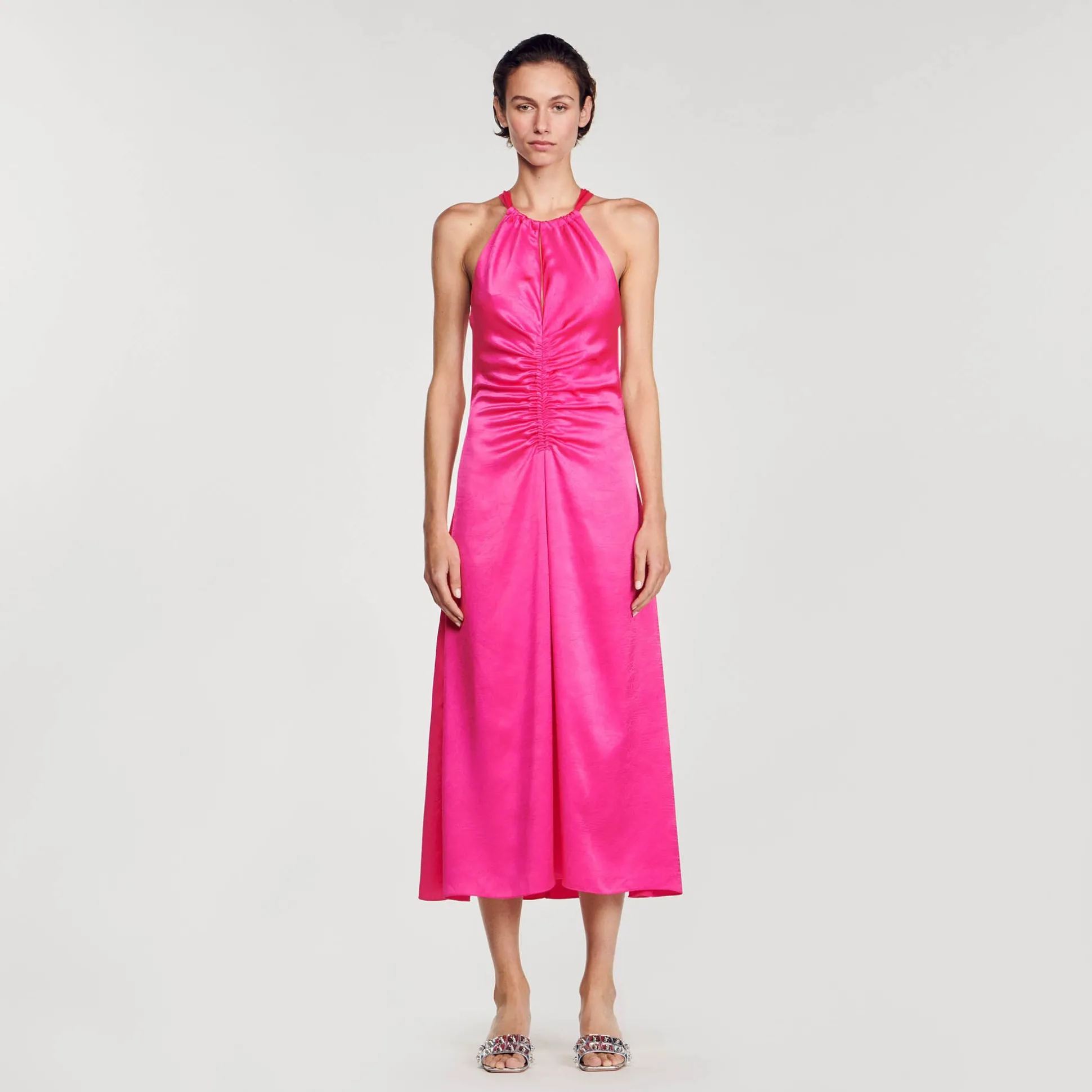 Robe Longue Satinée Froncée