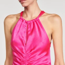 Robe Longue Satinée Froncée