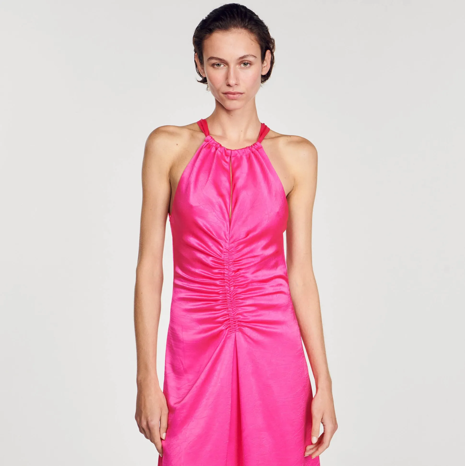 Robe Longue Satinée Froncée