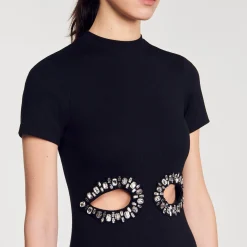Robe Midi à Découpes Strassées