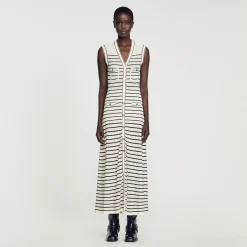 Robe Midi En Maille à Rayures