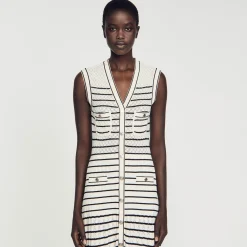 Robe Midi En Maille à Rayures