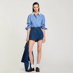 Short En Jean Détails En Cuir