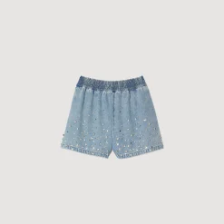 Short Large En Denim Orné De Strass
