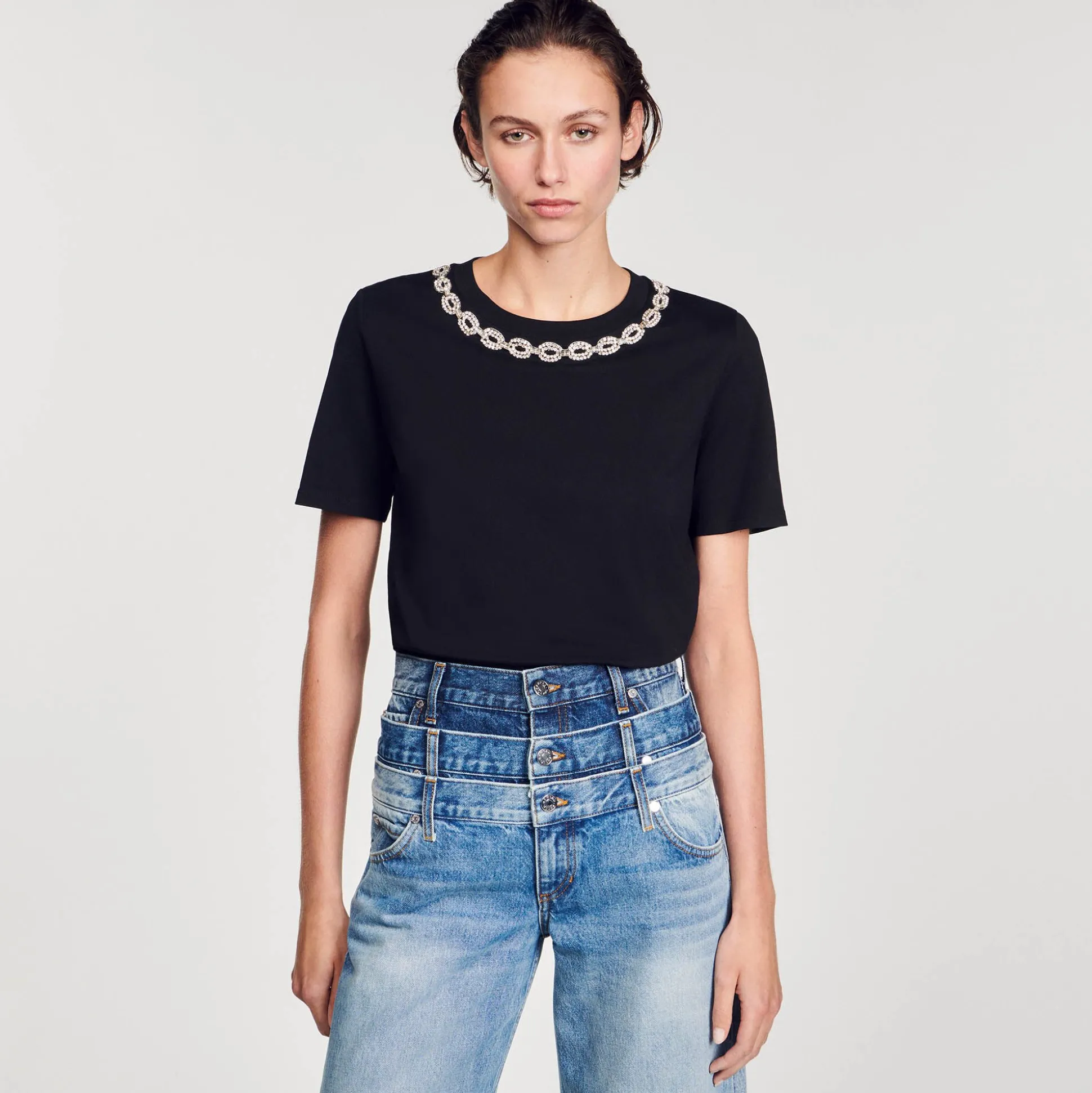 T-shirt En Coton Biologique Col Bijou