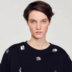 T-shirt Orné De Sequins Fleurs