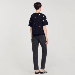 T-shirt Orné De Sequins Fleurs