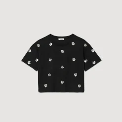 T-shirt Orné De Sequins Fleurs