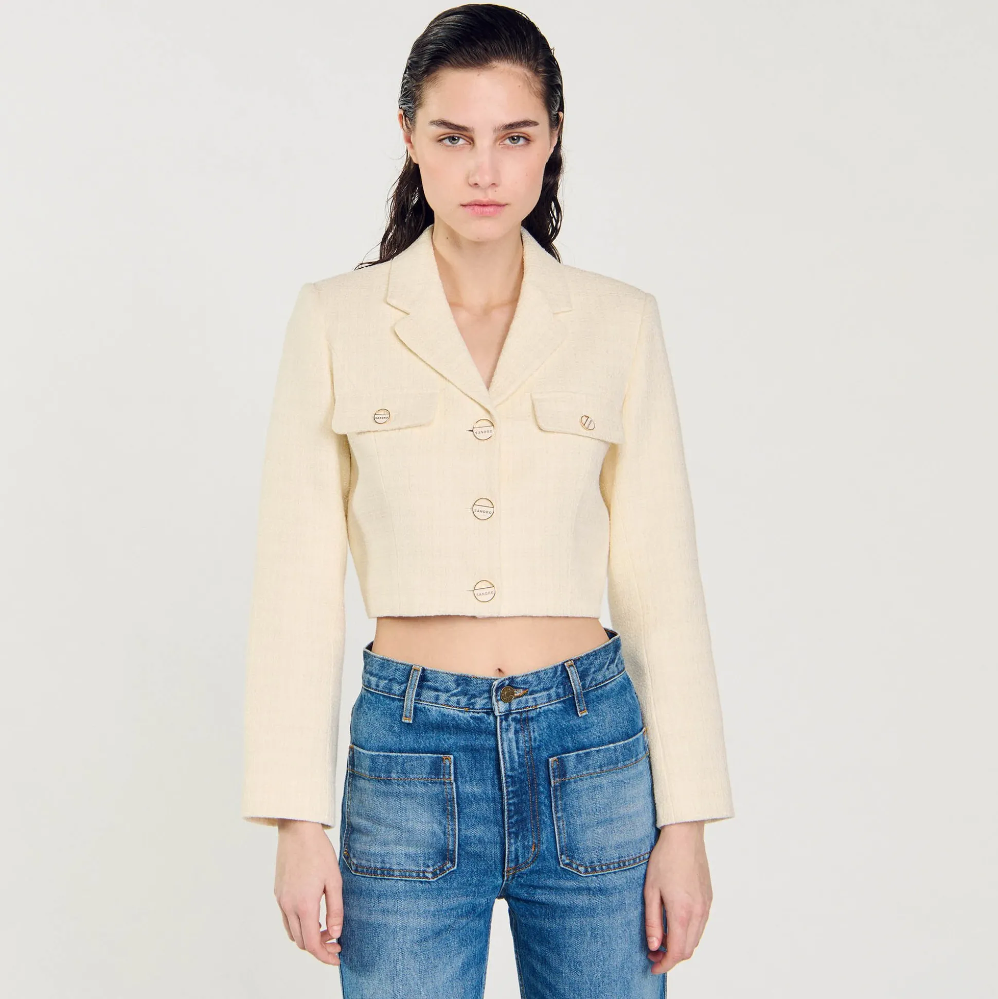 Veste Courte Boutonnée En Tweed