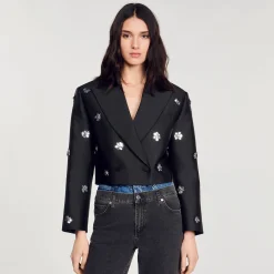 Veste Courte Satinée Ornée De Fleurs