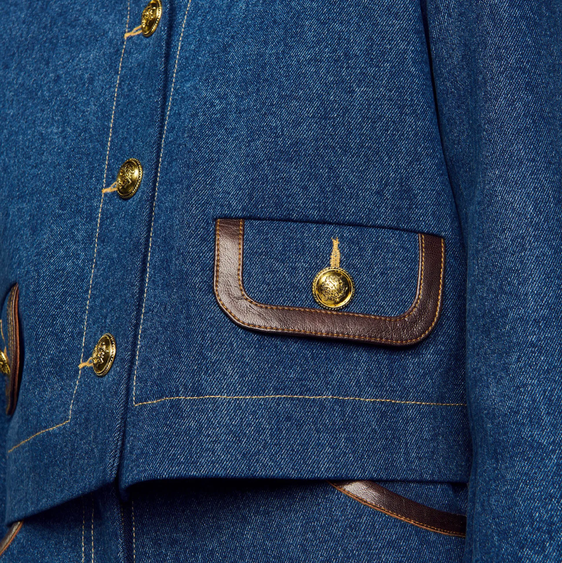 Veste En Jean à Col En Cuir